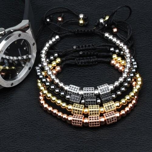 New Design Trendy Men Charm Bracelet Classic Micro CZ Handmade Weave Beads Lace-up braided Ball Bracelets For Men Jewelry Gift
