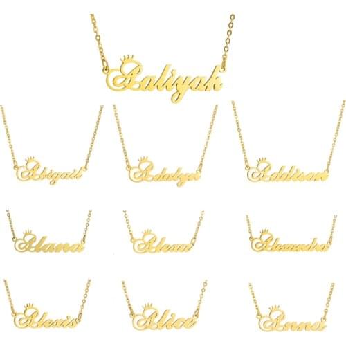 Personalized Name Necklace Crown Custom Nameplate Necklace Women Girls Aaliyah Alice Alana Amy Angel Anna Birthday Jewelry