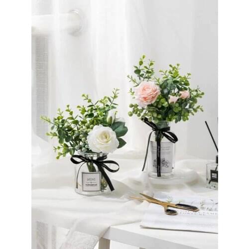 Plastic Vase Wedding Vases Flowers Home Decor Artificial Flower Bouquet with Vase Wedding Table Home Decoration