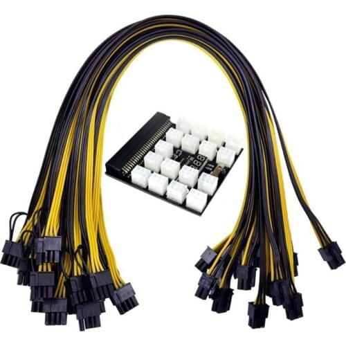 12V 64Pin Power Module Breakout Board + 12Pcs 6Pin to 8Pin Power Cable for HP 1200W 750W PSU Miner GPU Mining ETH
