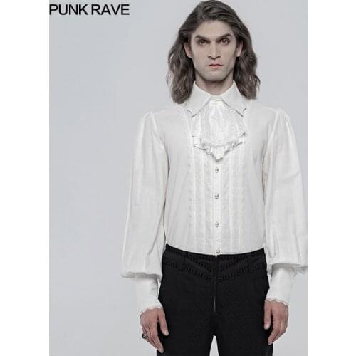 PUNK RAVE Mens Gothic Dress Gorgeous Palace Long Sleeve Shirt Fashion Removable Bow Tie Party Wedding Gown Men Shirts