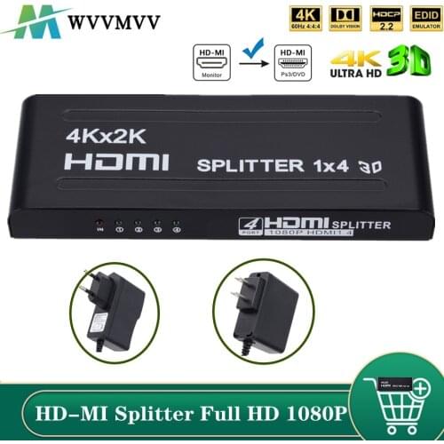 4K HD-MI Splitter Full HD 1080P Video HD-MI Switch Switcher 1 in 4 Out Compatible with PS4 DLP Xbox DVD Player Blu-ray HDTV