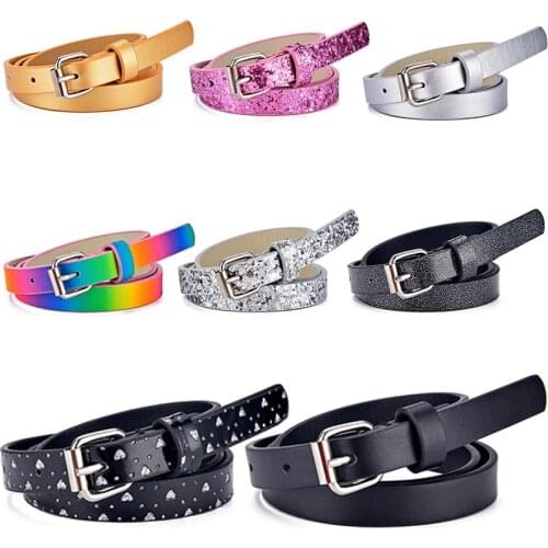 2021 New Childrens Wide Black Shiny Pink Imitation Leather Print Belt Waistband Female Gold Pin Buckle Belts For Girls Dress