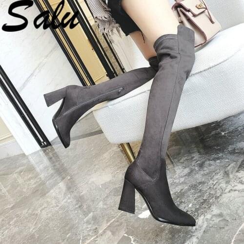 Salu New Brand Slim Long Warm Shoes Sexy Platforms Dancing Night Club Shoes Woman Ladies High Quality Tight High Socks Boots