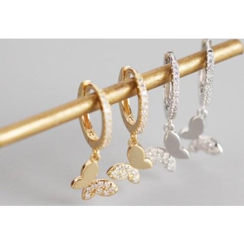 925 Sterling Silver Butterfly Hoop Earrings for Women Shiny CZ Gold Silver Jewelry Gifts S-E1375