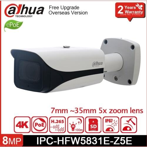 Dahua 8PM IP Camera IPC-HFW5831E-Z5E 7mm~35mm 5x zoom lens SD Card slot IR 100m Bullet Network Camera replace IPC-HFW5831E-ZE