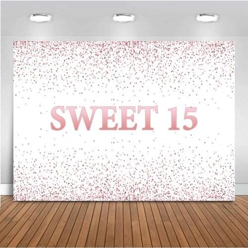Sweet 15 Photography Backdrops Smash Dots Text Customize Name Added Happy Birthday Party Banner Backgrounds Decor For Cake Table