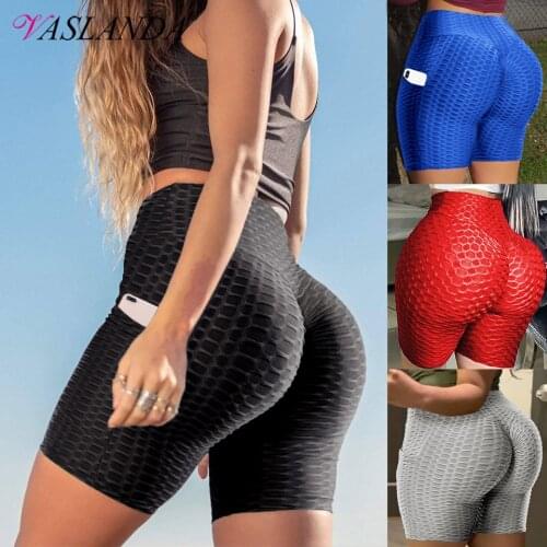 Sport Shorts for Women Gym Workout Running Shorts with Pockets Tummy Control Fitness Leggings Scrunch Butt Lift Textured Shorts