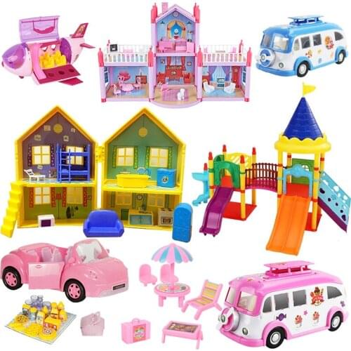 Pig Villa Deluxe House Pink Pig Family Roles DIY Car Cartoon Anime Action Figure Toys Pretend Playset Girl Kid Christmas Gift
