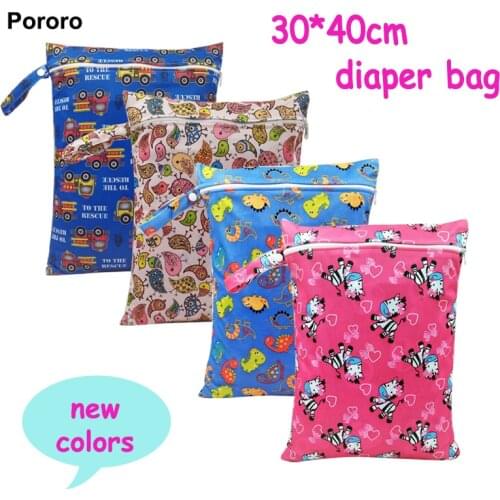 PORORO plain color waterproof nappy bag with hanging handle, reusable zipper design baby cloth diaper bag 5pcs,bag for wet nappy