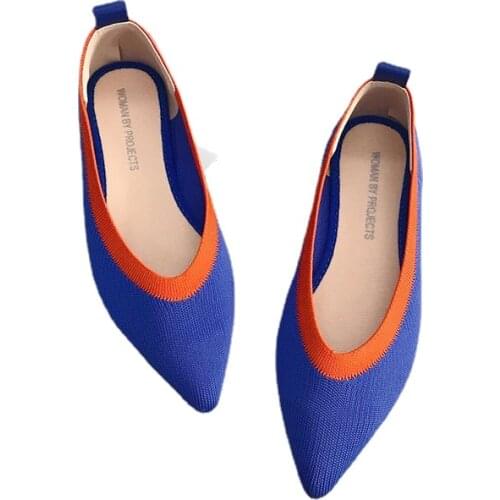 Womens Stretch Knitted Mixed Color Moccasins Breathable Cozy Work Shoes Brief Slip-on Fashion Ladies Flats Light Driving Loafer