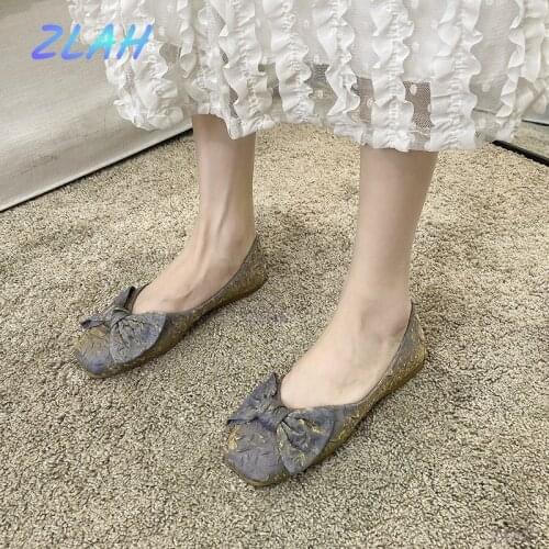 Ladies Loafers Flat Bottom Fashion Bowknot Ladies Single Shoes Zlah Casual Elegant Soft Bottom Non-slip Fairy Shoes Women Shoes