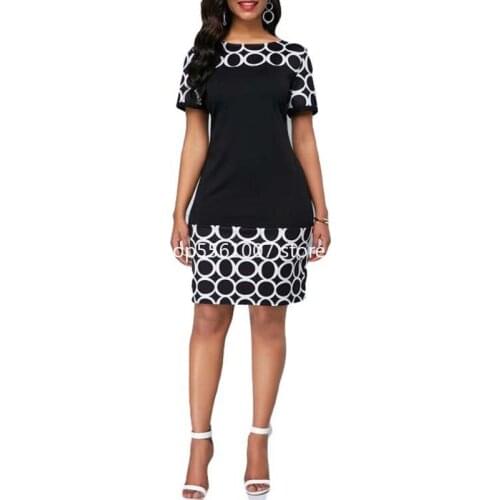2021 New Arrival Summer Sexy Women O-neck Short Sleeve Printing Knee-length Dress S-5XL Woman Dress