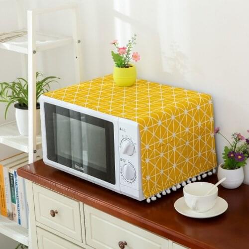 1PC 30*90CM Microwave Dust Proof Cover Microwave Oven Hood Home Decor Microwave Towel With Pouch Home Supply yellow and gray