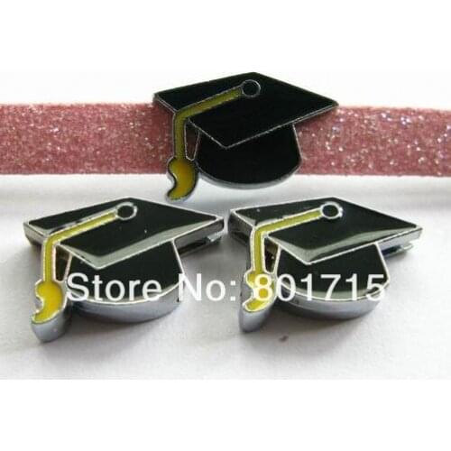 100pcs Graduation cap Internal Dia.8mm fit 8mm slide charms DIY charms band belt wristband keychain zinc alloy