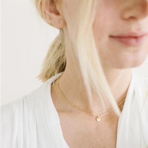 2Pcs/Set 316L Stainless Steel Necklace Not Faded Hot Sale Link Chain Round Discs Pattern Fashion Jewelry for Women