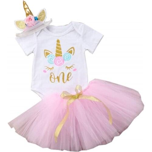 2020 Toddler Infant Baby Girls Clothes Set Cute Short Sleeve Bodysuit Lace Tutu Skirt Headband Outfits Clothing 0-24M