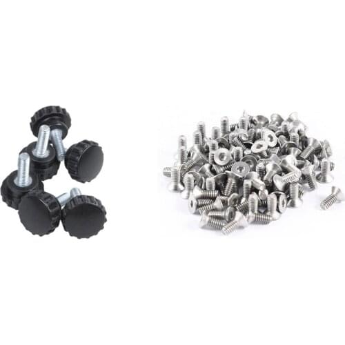 6 Pcs M4X10 Threaded Knurled Thumbscrew with 100Pcs 304HC Stainless Steel Hex Countersunk Flat Bolts Screws M2X5mm