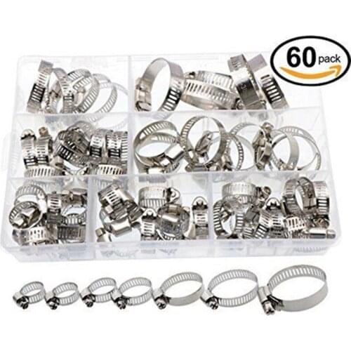 60pcs Hose Clamp Stainless Steel Set Assorted Water Fuel Tube Pipe Clip Kit GL