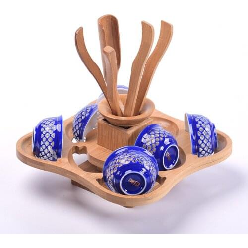 8x8x18cm Bamboo tea utensils Kit tea clip/tea spoon/tea needle/ cannister/tea funnel/tea scoup cup holder tea set accessories