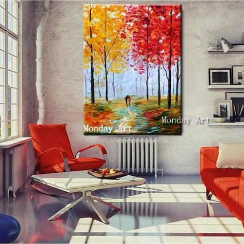 Handpainted Abstract Forest Autumn Scenery Oil Painting Abstract painting Wall Picture for Living Room decorative wall picture