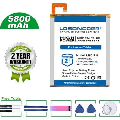 LOSONCOER Battery 5800mAh L19D1P31 For Lenovo Tab M8 TB-8505F TB-8505M TB-8505N TB-8505I Tablet Battery