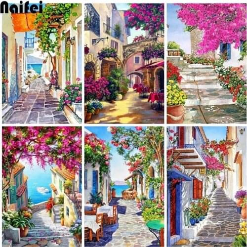 Full Diamond Painting Street Crafts Diamond Embroidery Landscape Mosaic Garden Painting Rhinestone Home Decoration