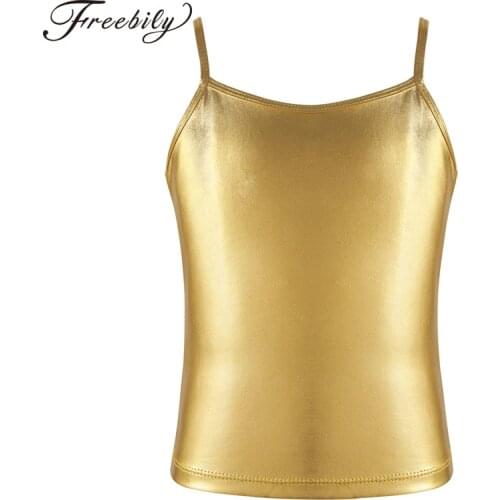 Fashion Kids Girls Ballet Dancewear Clothes Shiny Metallic Camisole Tank Top for Dance Competition Stage Performance Clothes