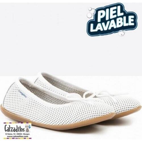 White crushed washable leather girls ballet pumps