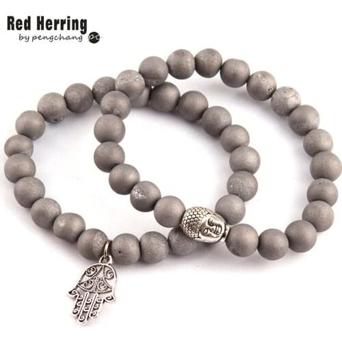 Free Shipping Fashion Women Armband 8mm Druzy Beads Strand Bracelets 2pc/set