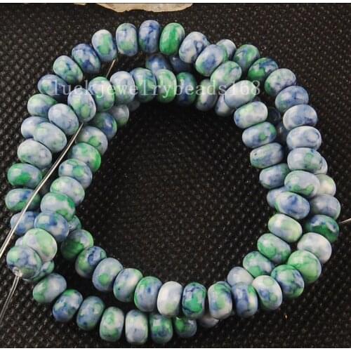 Free shipping Women Fashion Jewelry 4x6mm Fashion Blue Green Jaspe Abacus Loose Beads 15.5" FG6317