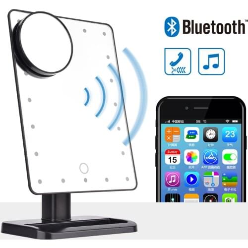 Bluetooth Speaker LED Touch Screen Makeup Mirror with 10X Magnifier 20 LEDs Lighted Cosmetic Adjustable Vanity Tabletop Mirror