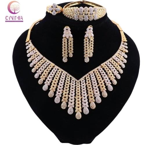 CYNTHIA NEW Fashion Wedding Bridal Crystal Rhinestone Jewelry Sets African Beads Dubai Gold Color Statement Jewellery Costume