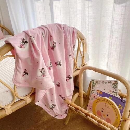 Disney Light Pink Super Soft Velvet Baby Minnie Mouse Embroidery Summer Blanket Throw Towels Baby Receiving Blanket 80x100cm