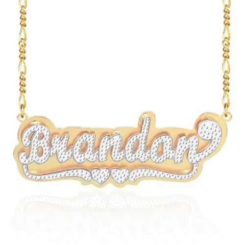 Customized Double Layer Two Tone Name Necklace With Two Heart Pendant Personalized 3D Name Necklace For Men Women Jewelry Gift