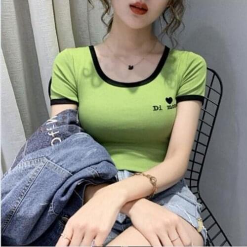 Women Spring Summer Style Sexy T-Shirts Tops Lady Casual Slim Low-cut Collar Short Sleeve Striped Print Sexy Tees Tshits ZZ0123