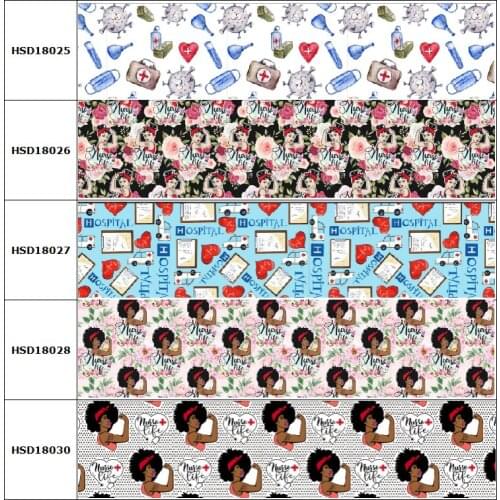 HSDCraft 25mm 38mm 75 mm Health Life Hospital Printed Grosgrain Ribbon Party Decoration 10 Yards DIY Bow Bag Material Handmade