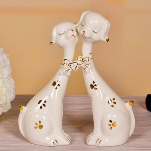 Plum Blossom Couple Dog Art Decoration Ceramic Home Decoration Living Room Entrance Crafts TV Cabinet Chinese Decoration