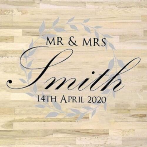 Custom Last Name And Date Wedding Dancing Floor Stickers Center Stage Murals Personalized Two Colors Decals YT6291