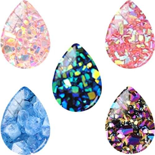 JWEIJIAO Natural Druzy Handmade Tear Drop Shape 18x25mm Glass Cabochon Flat Back Jewelry Making For Women Necklace Pendant DR45
