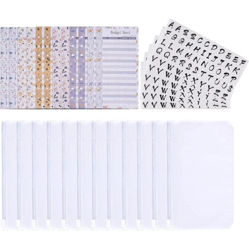 30 Pieces Budget Binder Money Saving Envelopes System, 12Pcs Zipper Pockets, 12 Expense Budget Sheets,6 Letter Sticker Labels