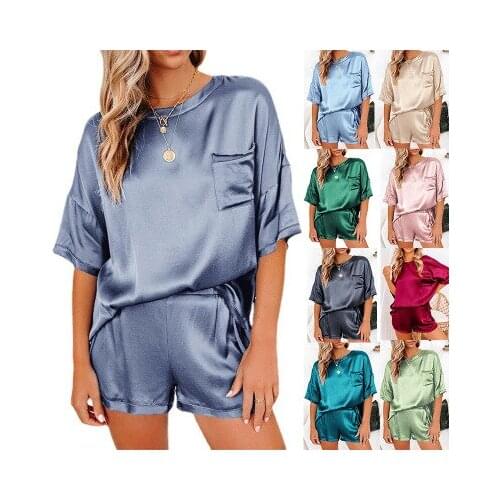 Summer Pajama Set Women Sexy Silk Sleepwear Home Suit Satin Pajamas Female Loose Lounge Wear Sets Pjs Women Coldker