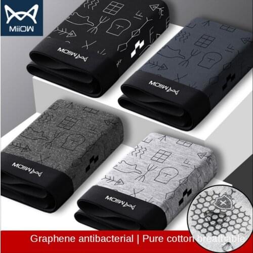 MiiOW Genuine Mens Underwear, Mens Cotton Boxer Shorts, Graphene Antibacterial Sports Boxer, Student Trendy Pants
