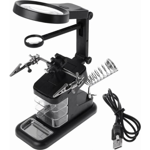 Multifunctional 3X/4.5X/25X Welding Magnifying Glass LED Light Auxiliary Clip Loupe Desktop Magnifier Soldering Iron Repair
