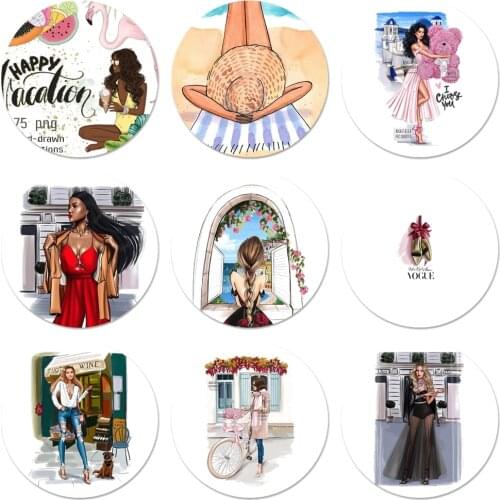 Fashion Brown Hair Baby Mom Girl Vogue Coffee Icons Pins Badge Decoration Brooches Metal Badges For Backpack Decoration