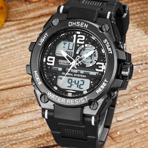 Fashion Quartz Digital Men Watch Dual time Black Military Sport Man Wristwatches reloj hombre Waterproof Led Male Diver Watches