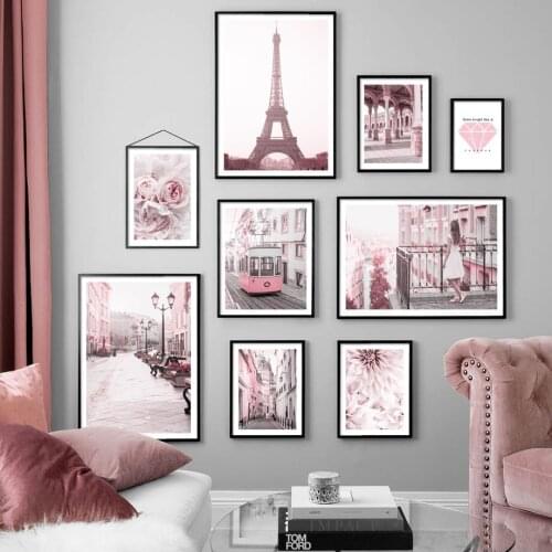 Paris Tower Roman Column Car Girl Dahlia Wall Art Canvas Painting Nordic Posters And Prints Wall Pictures For Living Room Decor