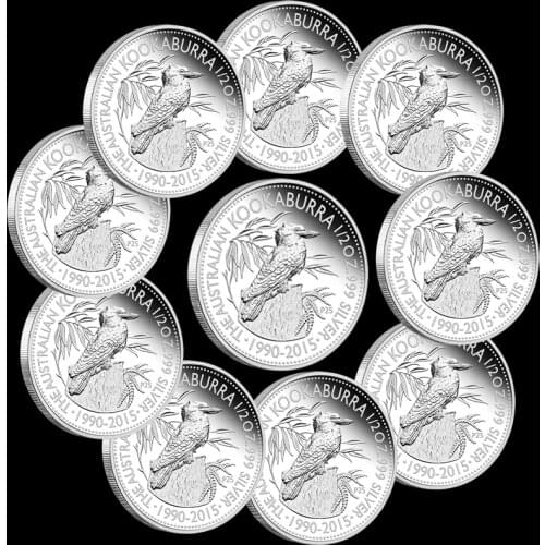 5PCs/10PCs Non-Magnetic Australia 1 OZ .999 Silver Coins Kookaburra Animal Elizabeth One Troy Ounce Replica Coins Souvenir Gifts