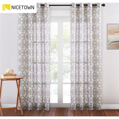 NICETOWN Linen Sheer Curtains - Plaid Textured Pattern Privacy Semi Sheer Curtains Light & Airy for Bedroom Dining Living Room