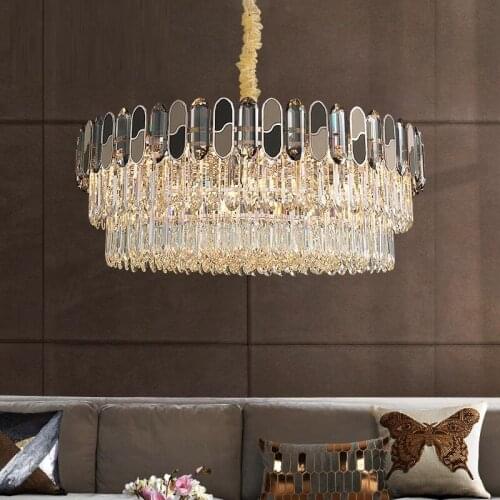 New living room round crystal chandelier mixed color villa modern bedroom lamp dining room LED crystal decoration lamp